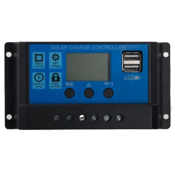 PWM-10/20/30A Dual USB Solar Panel Batteri Regulator laderegulator 12/24V LCD-Auto
