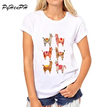 PyHenPH Sommer Stil tøj alpakaer Trykte T-shirt Kvinder Casual Kort Ærme Toppe kvinder tshirt dame Funny Cool t-shirts