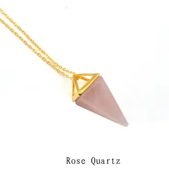 Pyramide-form pink kvarts sten halskæde natursten healing krystal halskæder sten ras de sel