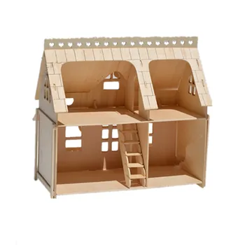 Pædagogisk 3D Miniature Træ-Toy Hus, DIY Wood House Med 34pcs Møbler Konstruktion af Model Kit Legetøj med Gratis Forsendelse