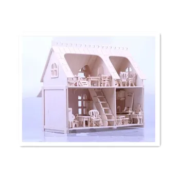 Pædagogisk 3D Miniature Træ-Toy Hus, DIY Wood House Med 34pcs Møbler Konstruktion af Model Kit Legetøj med Gratis Forsendelse