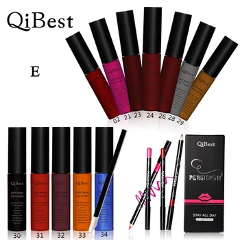Qi Makeup Sæt Med 12 Farver Lip Gloss + 12 Farver, Blyant + 12 Lip Brush Mat Blright Farverige