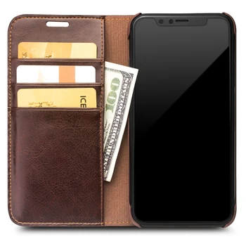 QIALINO Case til iPhone X Håndlavet i Ægte Læder Tegnebog-Kort Slot Taske cover til iPhone X Luksus Ultra Slim Flip Cover 5.8 tommer