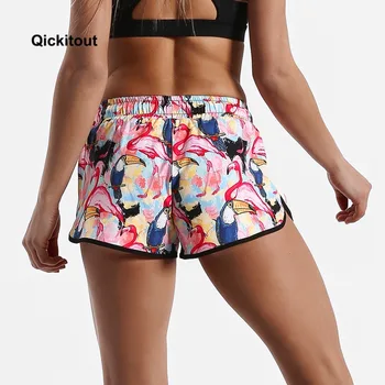 Qickitout Kvinder Sommer Slank Stranden Casual Shorts Træning Linning Tynde Flamingo Dyr Pink Digital Print shorts XS-XL