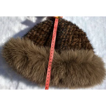 QiuSiDun 2017 Real Mink Fur Hat Bedste Sælgere En sort Natural Strikket Ræv Pels hatte russiske Kvinder er Vinter Solen Cap Engros