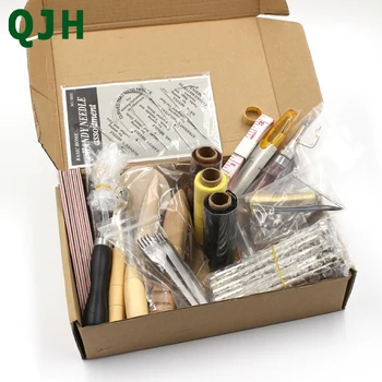 QJH 44pcs/sæt Læder Håndværk&Syning Værktøjer Sæt Carving Boring, Hulning Edger Grøft Stamp Tool omfatter Syl,Voks linje,Fingerbøl,osv.