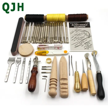 QJH 44pcs/sæt Læder Håndværk&Syning Værktøjer Sæt Carving Boring, Hulning Edger Grøft Stamp Tool omfatter Syl,Voks linje,Fingerbøl,osv.