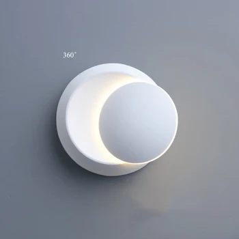 QLTEG LED væglampe 360 graders rotation justerbar seng lys 4000K Sort kreative væglampe, Sort moderne midtergangen runde lampe