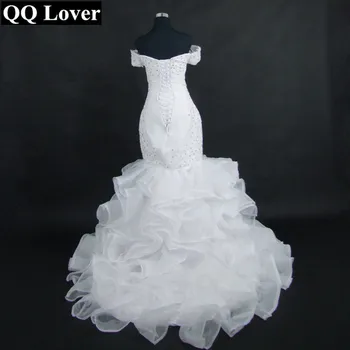 QQ Elsker 2018 Nye Båd-Hals Organza Flæser Afrikanske Havfrue brudekjoler Custom-made Vestido De Novia