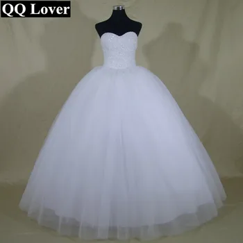 QQ Elsker 2018 Robe De Mariage Prinsesse Bling Bling Luxury Hvide Krystaller Bolden Kjole brudekjoler Custom Made Vestido De Noiva