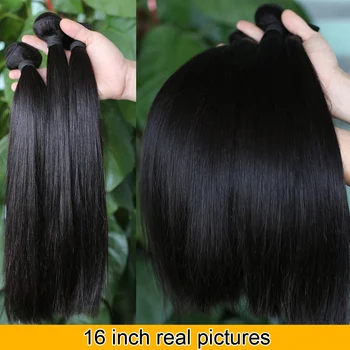 QT Brazilian Hår glat Hår menneskehår Bundter med Lukning 3 Bundter Med Lukning Naturlige Farve Non Remy Hair Extension