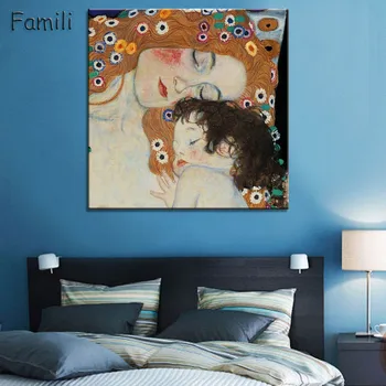 Quadros Gustav Klimt Mor Og Barn Udskrives abstrakt kunst, oliemaleri På Lærred Væg Kunst er Udskrevet Billede til stuen Home Decor