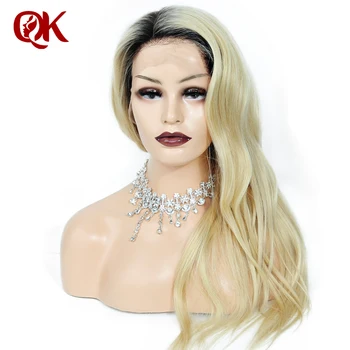 QueenKing hair Lace Front Wig 130% Tæthed Ombre 1B 613 Blonde Silky Straight Preplucked Hårgrænse Brazilian Menneskelige Remy Hår