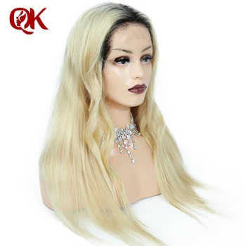 QueenKing hair Lace Front Wig 130% Tæthed Ombre 1B 613 Blonde Silky Straight Preplucked Hårgrænse Brazilian Menneskelige Remy Hår