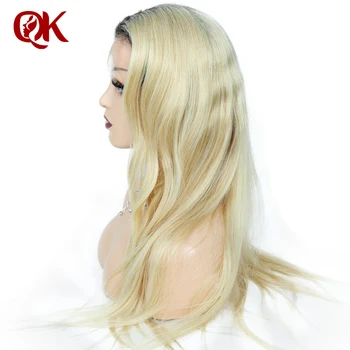 QueenKing hair Lace Front Wig 180% Tæthed Ombre T1B 613 Silky Straight Preplucked Hårgrænse Brazilian Menneskelige Remy Hår
