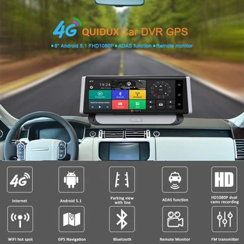 QUIDUX 4G ADAS 1080P Bil DVR Kamera, GPS Navigation 8.0