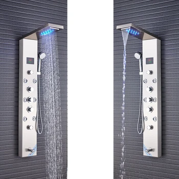 Quyanre Brusebad Vandhane Sæt LED Nedbør Vandfald Bruser Panel Massage Jets Temperatur Skærmen Tre Håndtag Badeværelse Brusebad