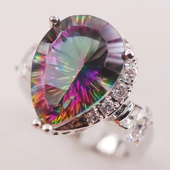 Rainbow Hvid Mystiske Krystal Zircon 925 Sterling Sølv Kvinde Ring Størrelse 6 7 8 9 10 F617 Mode Engros Smykker Gratis Fragt
