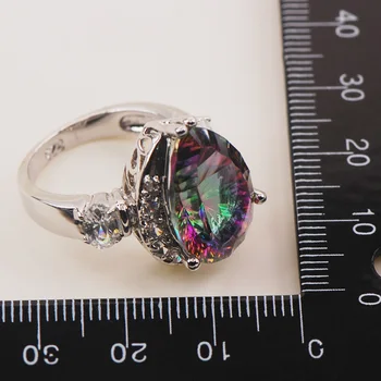 Rainbow Hvid Mystiske Krystal Zircon 925 Sterling Sølv Kvinde Ring Størrelse 6 7 8 9 10 F617 Mode Engros Smykker Gratis Fragt
