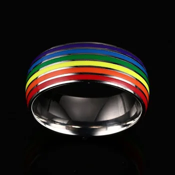 Rainbow LGBT-Ringe, Smykker forlovelsesfest Bagues Titanium 316L Rustfrit Stål Bands For Par Elskende Kvinder, Mænd Sølv Fyldt