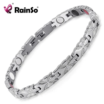 Rainso Kvinder Smykker Rustfrit Stål Healing Magnetiske Bio Energy Armbånd Til Kvinder Tilbehør Sølv Armbånd OSB-1538S