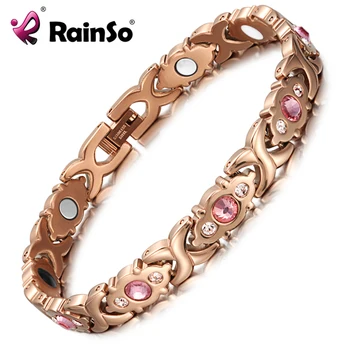 RainSo Pink Krystal Perle Armbånd Magnetiske Sundhed Bio Energy Armbånd Guld Mode Smykker Julegaver til Kvinder, Dame