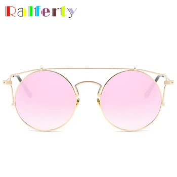 Ralferty 2017 Runde Solbriller Kvinder Pink Spejl solbriller UV400 Kvindelige Cirkel Point Cat Eye Briller Damer Nuancer R6679