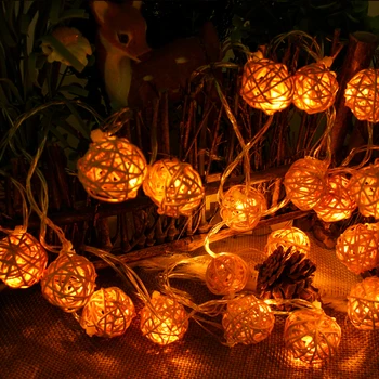 Rattan bold LED String 5m 20leds fe lamper ferie lanterne for Led juletræ Party Bryllup Dekoration lys Krans