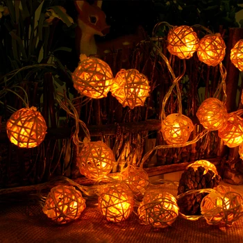 Rattan bold LED String 5m 20leds fe lamper ferie lanterne for Led juletræ Party Bryllup Dekoration lys Krans