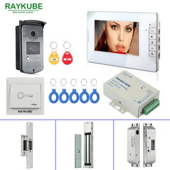 RAYKUBE Dør RFID adgangskontrol System Med Video Dør Telefon Elektrisk dørlås RFID-Læser Home Security Komplet Kit