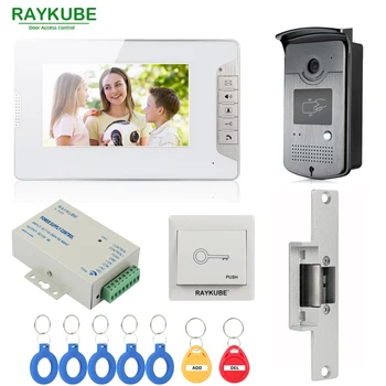 RAYKUBE Kablede Video Dør Telefon Intercom System Med 7 Tommer LCD Skærm RFID-Læser & Kamera Elektrisk Strike dørlås