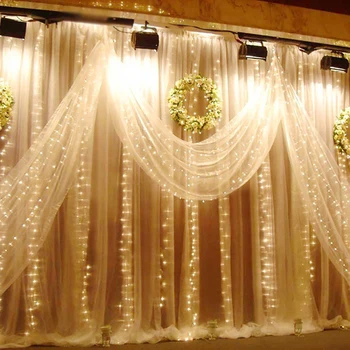 RAYWAY 3.8Mx3M 300led lys, julepynt led icicle led curtain string fe lys 220V Bryllup hjem garden party Dec