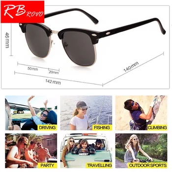 RBROVO Polariseret Vintage Semi-Uindfattede Brand Designer Solbriller Kvinder/Mænd Classic Oculos De Sol Gafas Retro solbriller