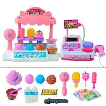 RCtown Børnene lege, Spille Toy Sæt Ice Cream Shop Cash Register med Realistiske Tiltag og Lyde Gave til Børn Pink zk35
