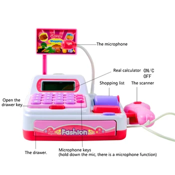 RCtown Børnene lege, Spille Toy Sæt Ice Cream Shop Cash Register med Realistiske Tiltag og Lyde Gave til Børn Pink zk35
