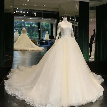 Real Foto, Bolden Kjole brudekjoler 2018 Bride Kjoler brugerdefineret størrelse&farve vestidos de noiva Lange Ærmer robe de mariage
