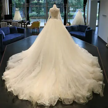 Real Foto, Bolden Kjole brudekjoler 2018 Bride Kjoler brugerdefineret størrelse&farve vestidos de noiva Lange Ærmer robe de mariage