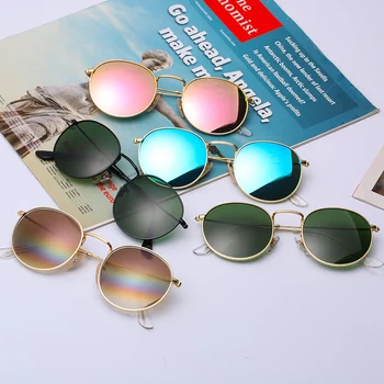 Real G15 glas linse uv400 solbriller mænd kvinder hot ray-designer mærke retro runde solbriller feminine nuancer oculos de sol 3447