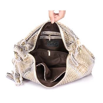Realer kvinders ægte læder håndtasker nye ankommer stor skuldertaske kvindelige krokodille mønster hobos taske med kvast