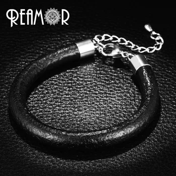 REAMOR 5pcs 7 Stilarter 8mm Enkel Ægte Læder Mænd, armbånd & Armbånd Med karabinlås Adjustable Extender-Kæde Smykker