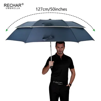 RECHAR Helt Store Paraply For Mænd Regn Kvinder 2Folding Kvalitet, Vindtæt Golf Paraply Mandlige Dobbelt Business Bil Udendørs Parasol