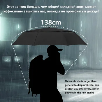 RECHAR Mærke 125cm Stor Dobbelt Lag Paraply For Mænd 3Fold Vindtæt Høj Kvalitet Automatisk Regn Kvinder Udendørs Stærk Paraply