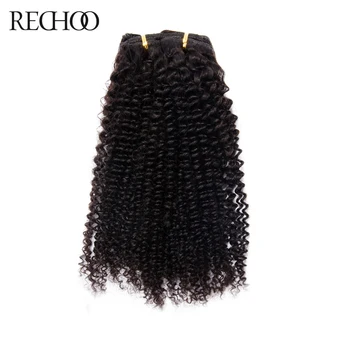 Rechoo African American Kinky Krøllet Clip In Hair Extensions Non-remy Brasilianske menneskehår 16-26 cm Hovedet Fuld Sæt