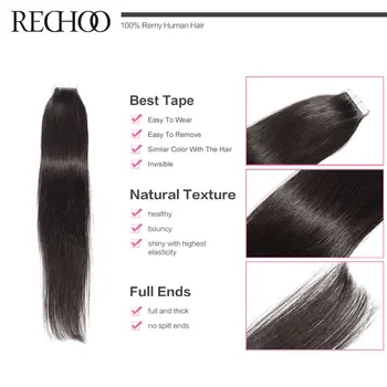 Rechoo Brasilianske Tape I Human Hair Extensions Lige 20pcs/masse Remy Hår, Hud Skud Blonde, Brune, Røde Farve 16-24 Tommer