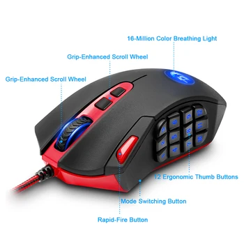 Redragon Gaming Mouse PC 16400 DPI hastighed Laser motor 18 programmerbare knapper, high-speed USB-Kabel til Desktop mus