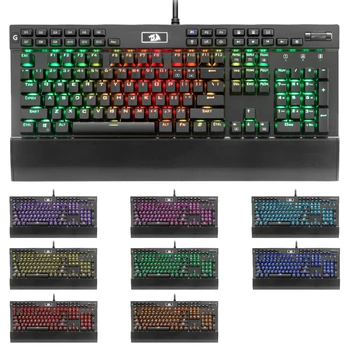 Redragon Professionel Gaming mekanisk tastatur i fuld farve LED-baggrundsbelyste taster metalhus 104 nøgler USB-kabel PC
