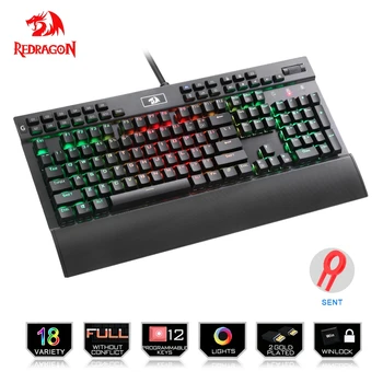 Redragon Professionel Gaming mekanisk tastatur i fuld farve LED-baggrundsbelyste taster metalhus 104 nøgler USB-kabel PC