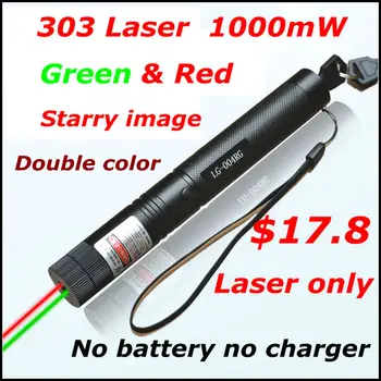 [RedStar]303 farve Laser kun high power 1W rød & grøn laser pointer stjerneklar billede uden 18650 batteri og oplader 305#