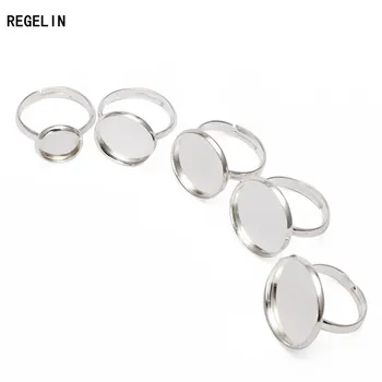 REGELIN 10pc Sølv Forgyldt Justerbar Ring Indstilling 10 12 14 16 18 20 mm Rund Facetslebet Ring Tom Base Bezel Skuffe til gør det selv Smykker