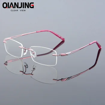 Ren Titanium Briller, Uindfattede Optisk Ramme Recept Forestilling Rammeløse Briller Til Kvinder briller 629 Slank Templet